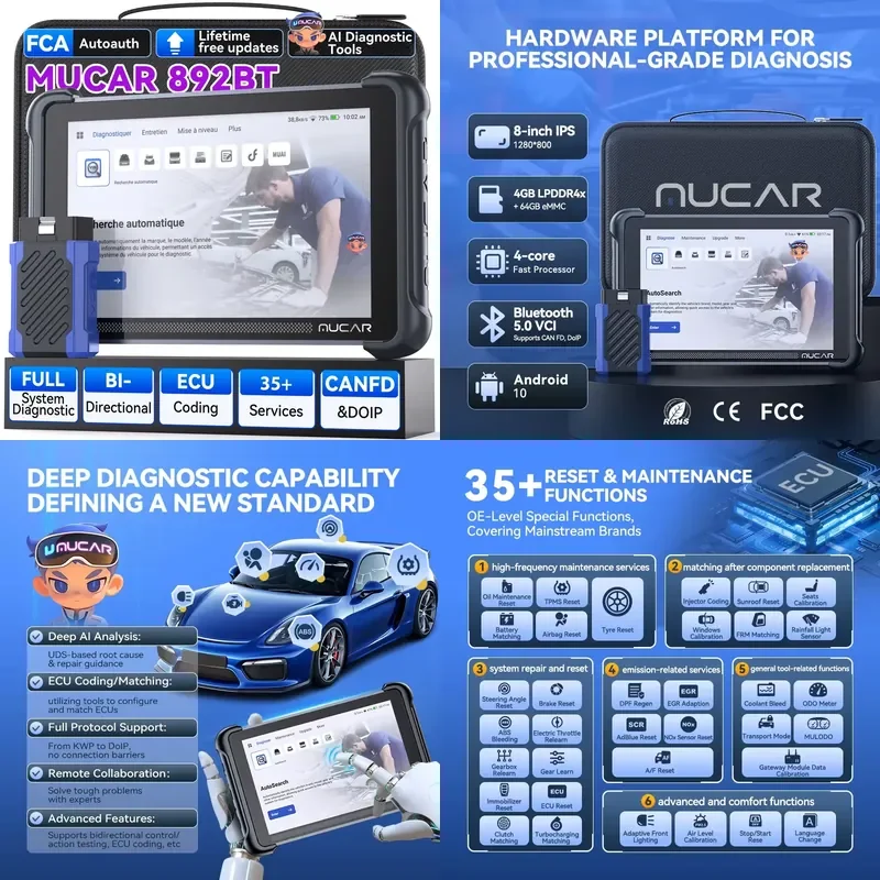 2026 Hot Sale MUCAR 892BT Car Scanner Diagnostic Tool with Lifetime Free Update Full System Bidirectional Test AI Intelligent
