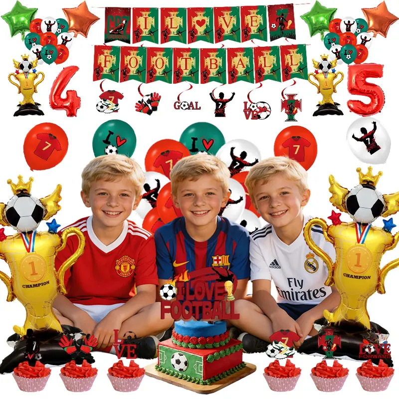 Fußball-Geburtstagsdekoration Fußball-Sport-Thema Tischgeschirr Becher Teller Luftballons Hintergrundbanner Geschenktüten Kinder-Geschenk Partyzubehör – Detail 11