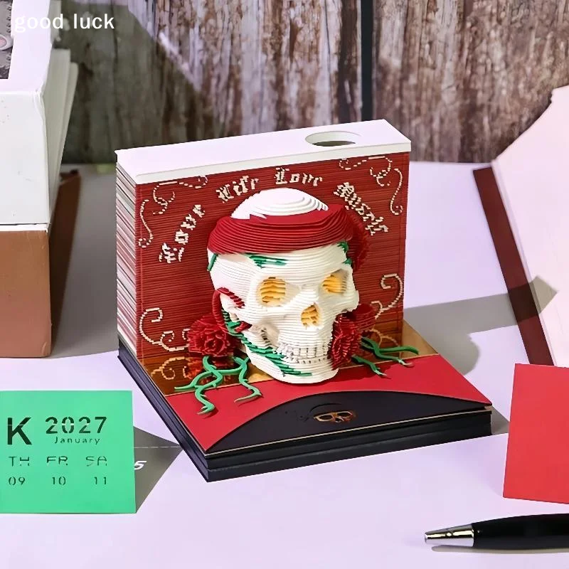 Time Piece Calendar 2027 Desk Calendar With LED Light 3D Tear-away Calendar Paper Carving Art Memo Pad Notepad Gift For Christma