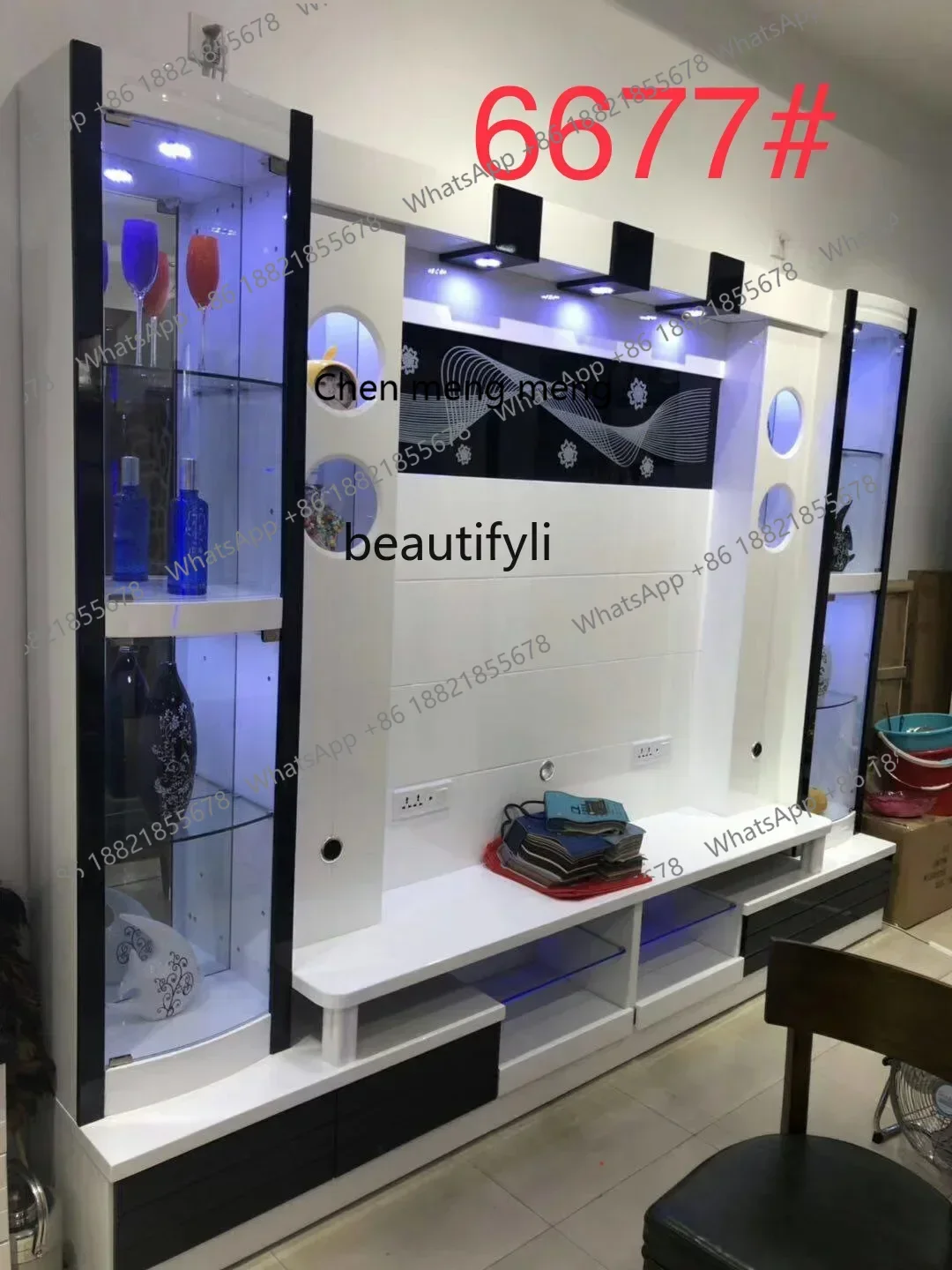 

D178 Modern simple overall combination with audio wine cabinet Chinese style marble living room TV cabinet