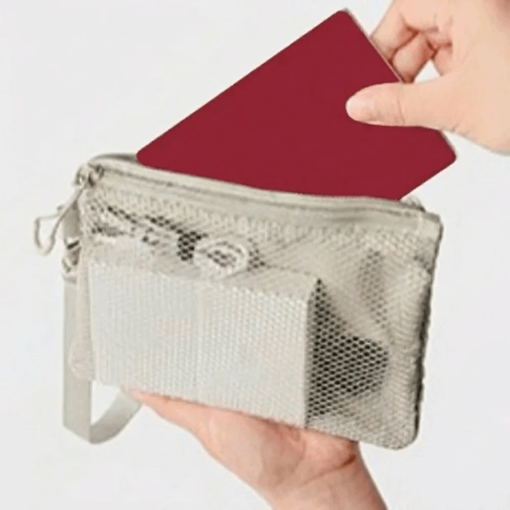 Portable Lightweight Mesh Storage Bag Polyester With Zipper Cosmetic Bag Multifunctional Solid Color Coin Purse Makeup Storage