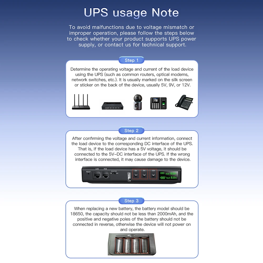 Tragbare USV-Notstromversorgung Unterbrechungsfreie Stromversorgung DC1018L DC1036L 5V-24V Ausgang 18650 Austauschbarer Akku für WLAN, Router – Detail 12