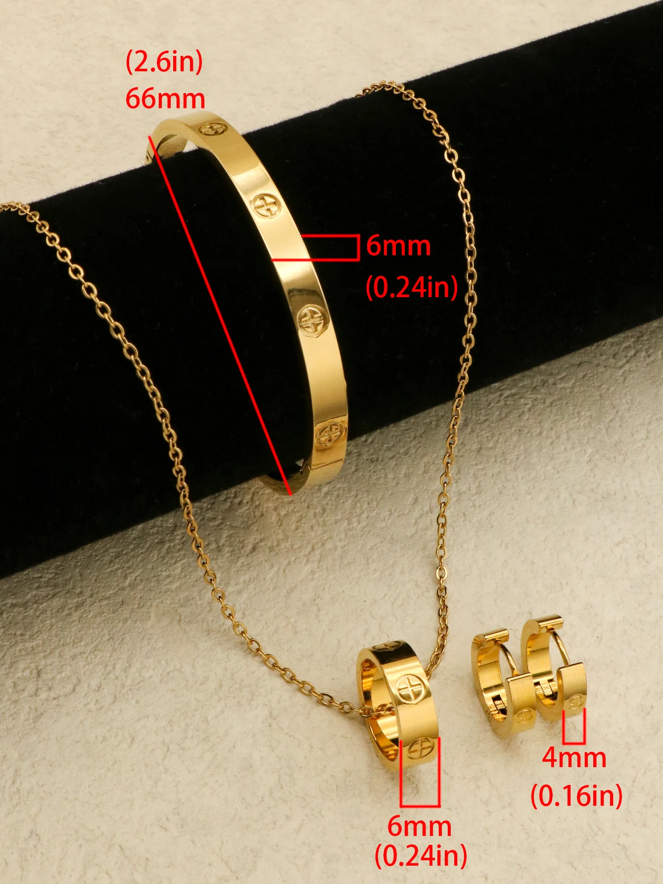 Conjunto de joyas de acero inoxidable para hombre y mujer, Set de 4 piezas, pendientes, collar, anillo, brazalete de marca de lujo, para boda