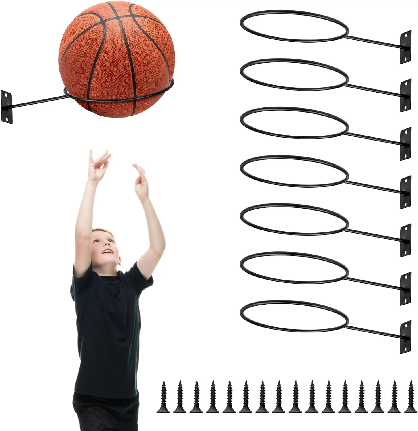 8 Pieces Wall Mount for Ball, Metal Wall Ball Holder, Universal Wall Mount for Basketball, Football, Volleyball, Rugby