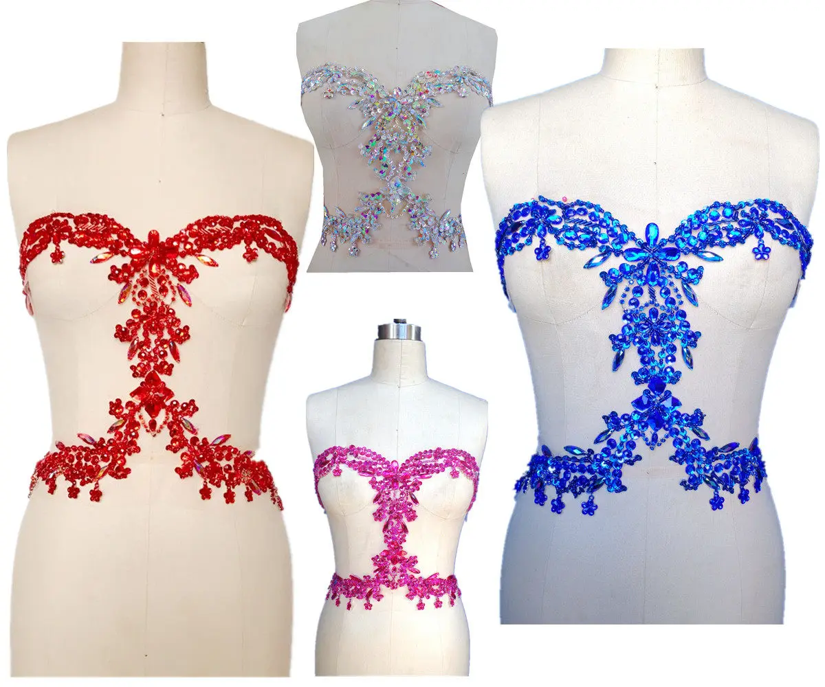 

4 Colors Top X Style Hand-Sewn Crystal Sequin Hollow Appliqued Patches DIY Bridal Evening Dress Decoration and Trims Fabric