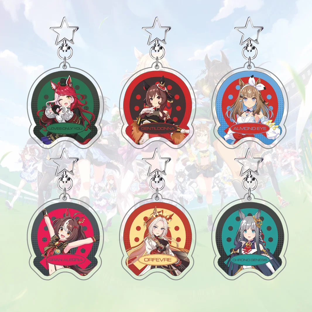 Anime Uma Musume Pretty Derby Acrylic Keychain Almond Eye Orfevre Gentildonna Cute Star Clasp Bag Pendant Keyring Toy Gift