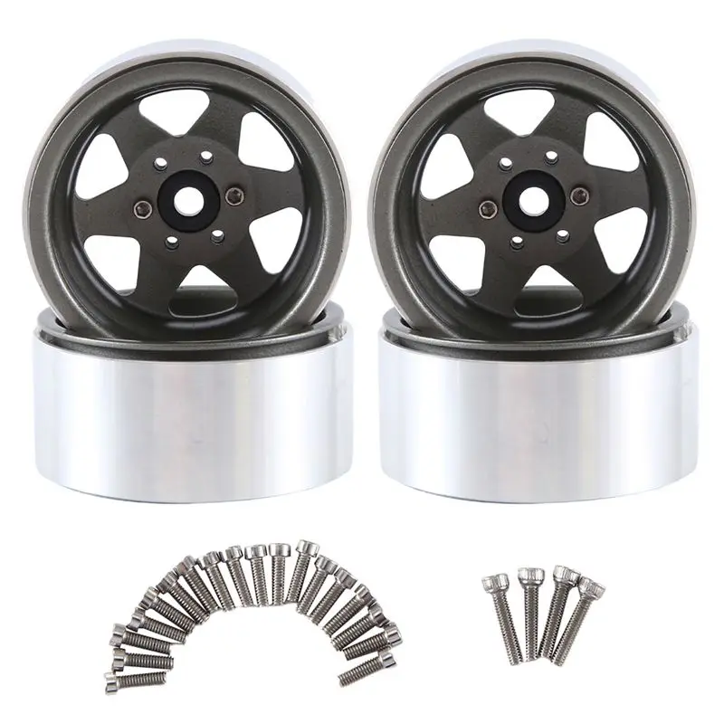 ABUM-4Pcs 1.9 Inch RC Car 1Wheel Rims Metal Wheel Rims For 1/10 RC Crawler Axial SCX10 II III Traxxas TRX4 RC4WD D90 Gray