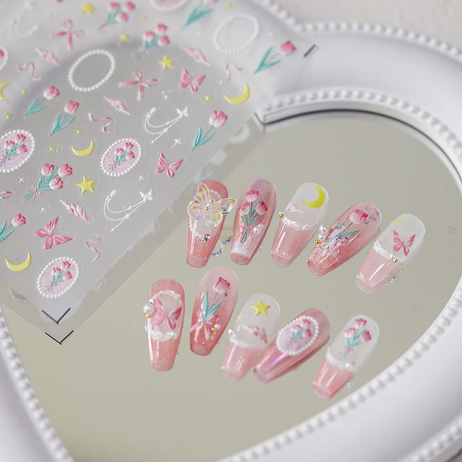 5d y2k adesivos de unhas, 1 parte, flor, rosa, amor, flor, carta, pressione as unhas