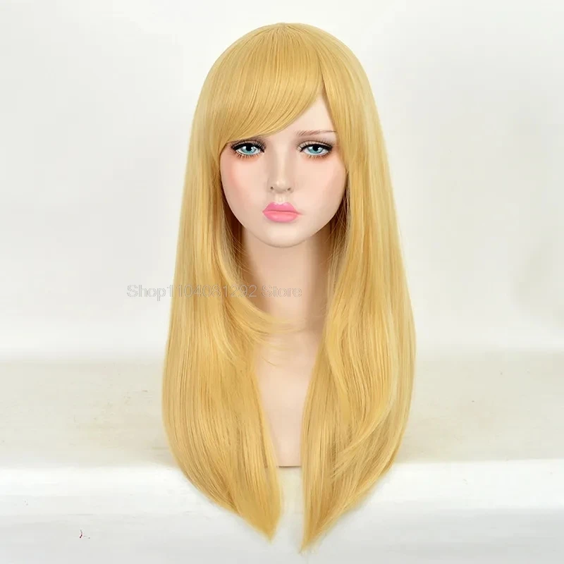 60CM Alice Yellow Golden Cosplay Wig Straight Long Synthetic Hair Costume Party Halloween Wigs Headwear In Wonderland