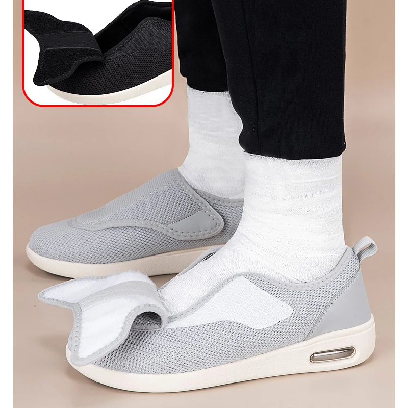 Zapatos Ortopédicos para Hombre, Zapatillas para Diabéticos, Zapatos para Caminar para Personas Mayores, Ajustables, con Cierre de Velcro, para Pies Anchos, Hinchados y con Alivio del Dolor