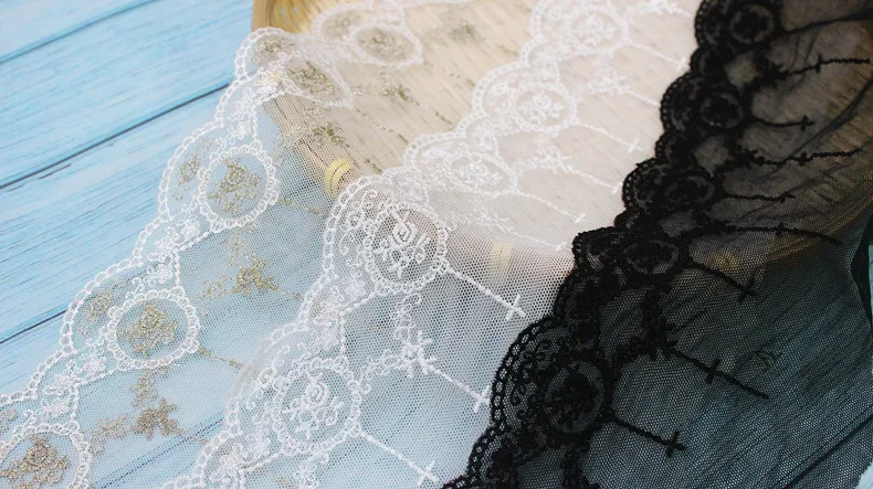 Polyester Soft Mesh Embroidery Lace Trimmings, Dress Accessories, Sewing Crafts, Doll Material, 2Yard, 13cm Wide