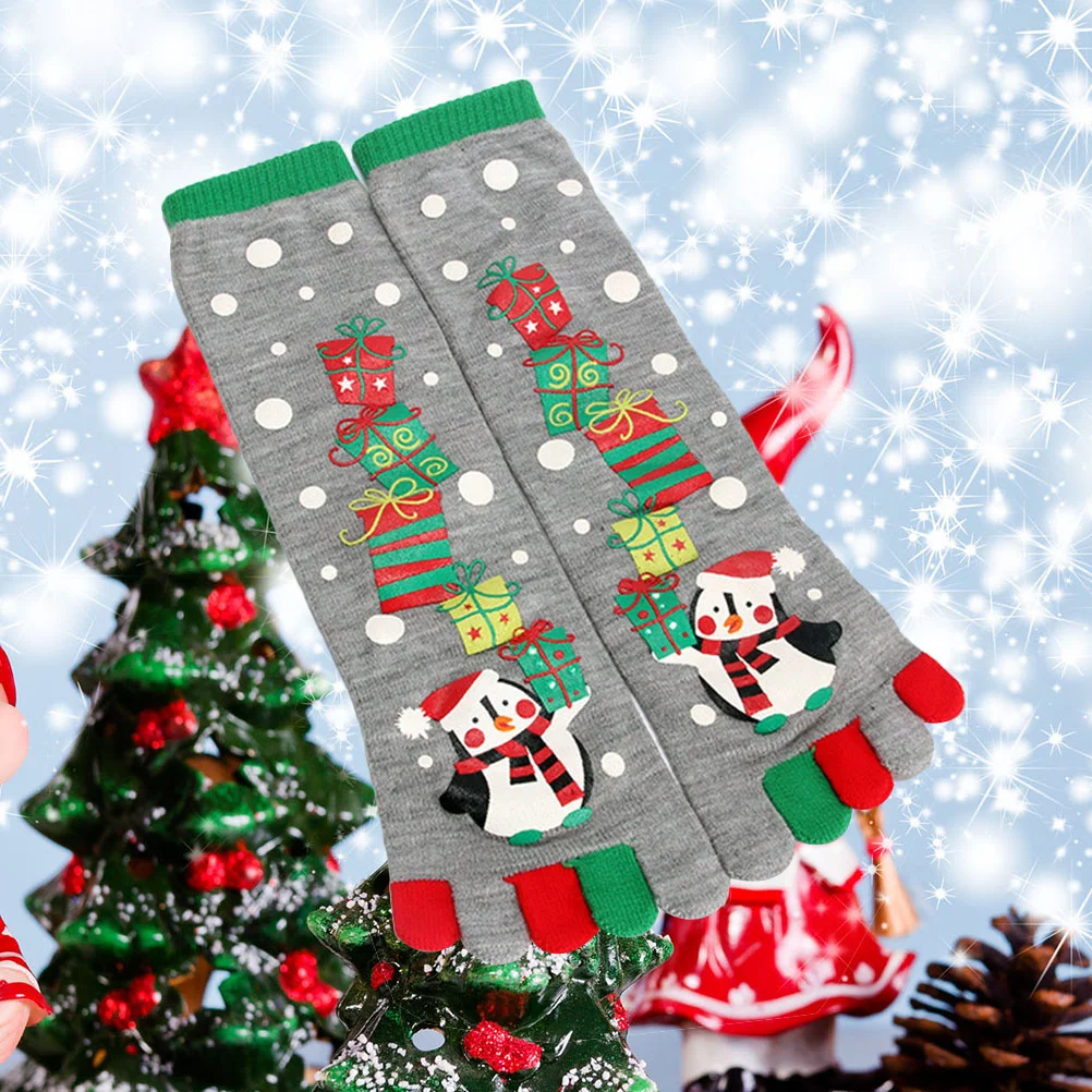 

Knitted Christmas Stockings Socks for Toe Five Finger Long Fingers Grey Women's