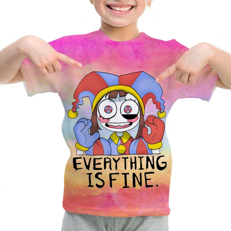 2024 Disney Anime Amazing Digital Circus Children\'s 3d T-Shirts Boys Girls Anime Casual Summer Short Sleeve Clothes Kids TShirt