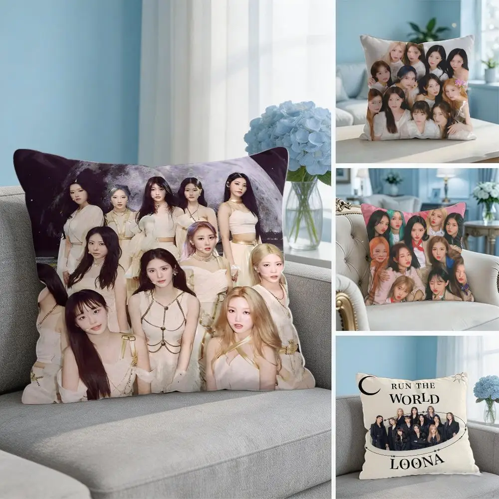 Korea Kpop Band L-Loona Kpop Cushion Cover Wrinkle-Resistant Short Plush Pillow Case Breathable Machine-Washable