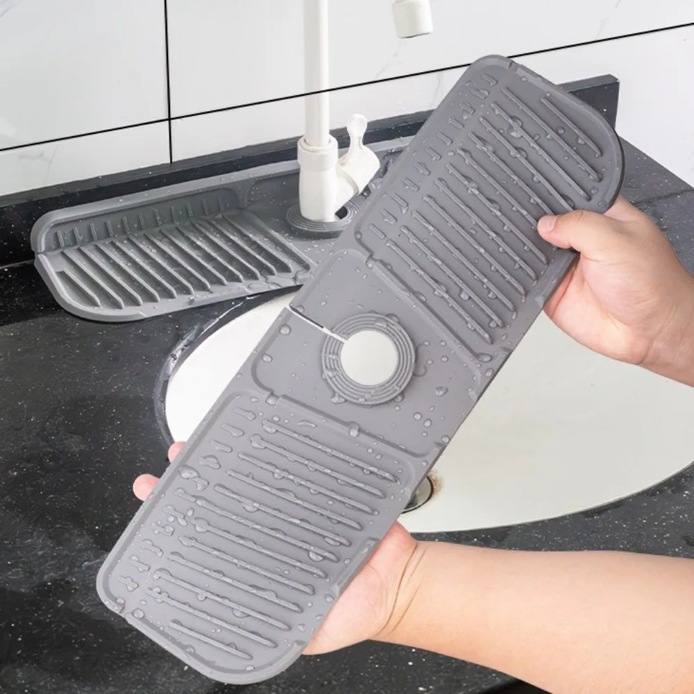 Practical Silicone Faucet Mat Black/Grey Faucet Accessories Water Catcher Mat Splash Proof Countertop Protector Kitchen Bathroom