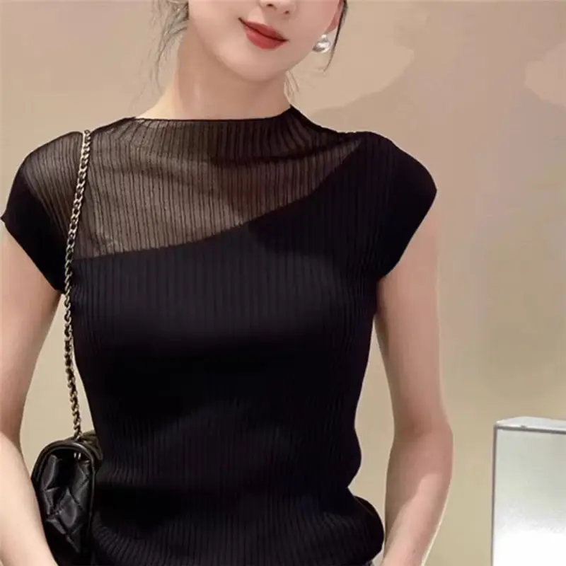 Women 2024 New Elegant Super Elastic Slimming Summer Top Wearing Sleeveless Knitwear Hollow Out Tank Top