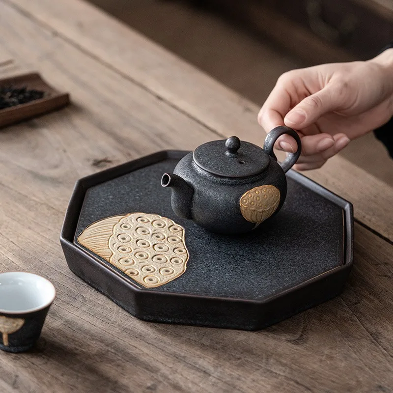 

Керамический поднос для чая в ретро-китайском стиле, с дренажом, для дома и балкона