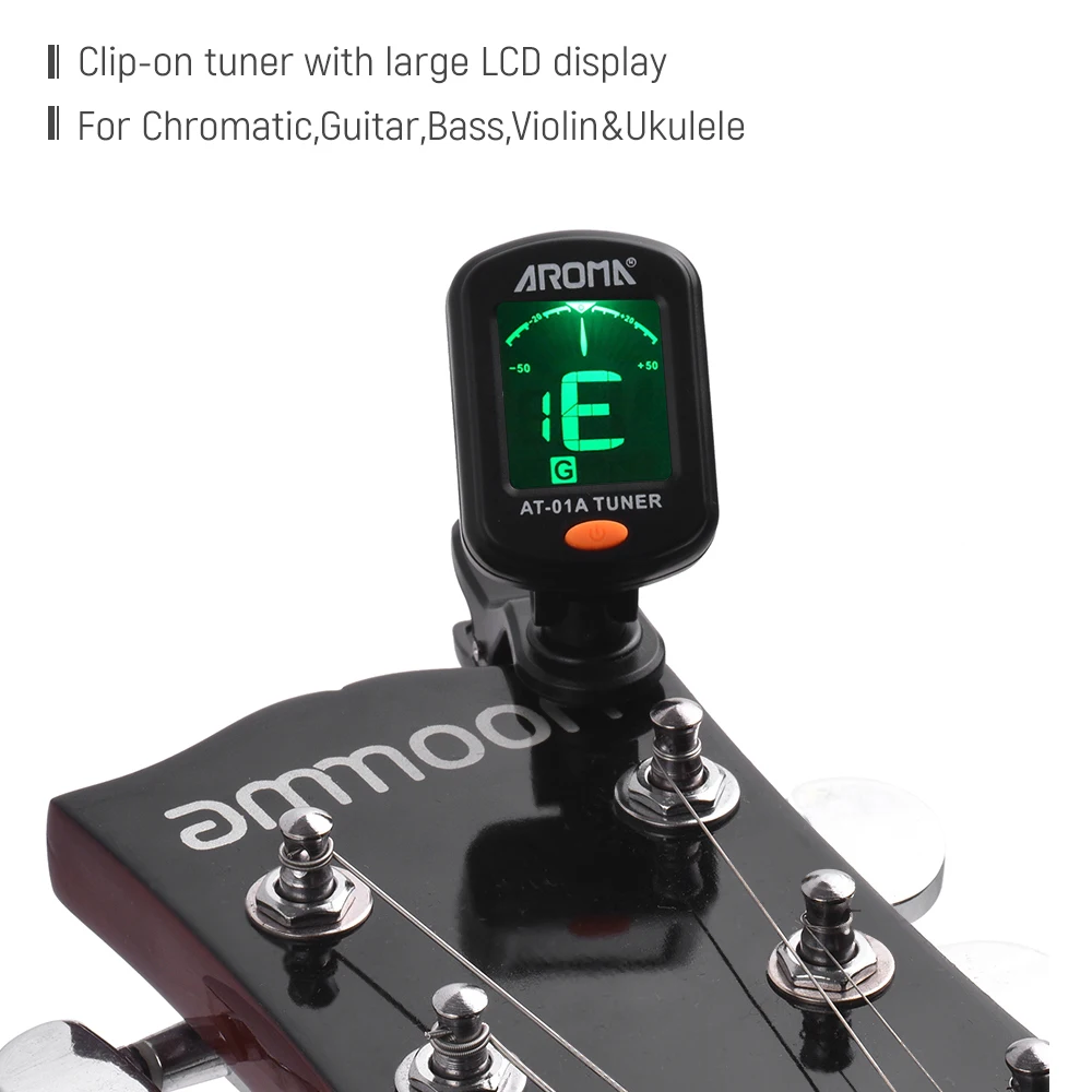 AROMA Gitarrenstimmer AT-Serie, wiederaufladbarer, drehbarer Clip-on-Gitarrenstimmer mit integriertem Akku und USB-Kabel für Gitarre, Bass, Ukulele – Detail 12