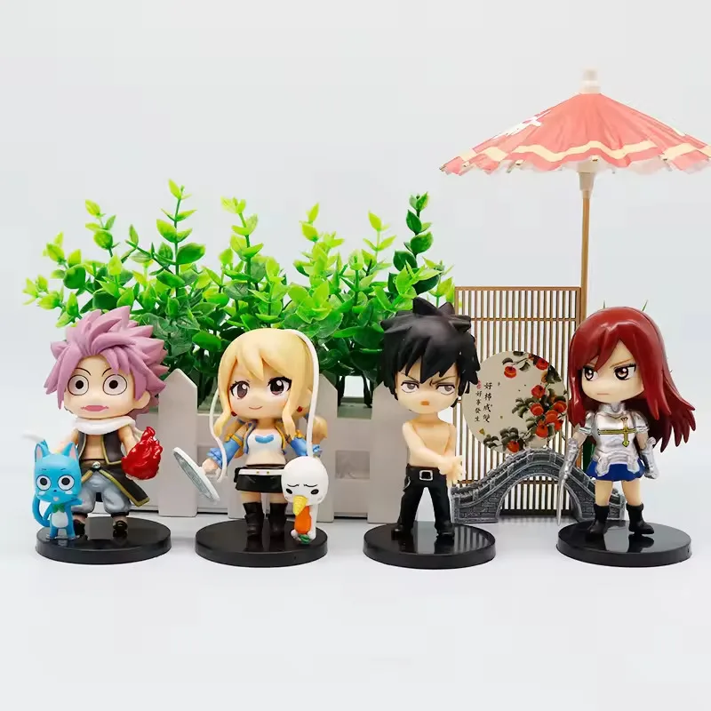 

10CM FAIRY TAIL Anime Figure Lucy Heartfilia Dragneel Erza Scarlet Gray Q Version Kawaii Model Doll Desktop Ornaments Toys Gifts