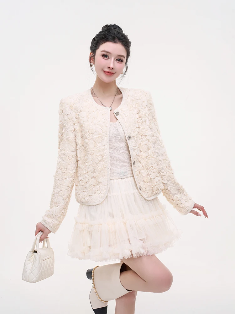 

Женский кардиган Ele Gentlewoman's First Hooked Flower 3D Floral, длинный, приталенный, из полиэстера, для повседневной носки