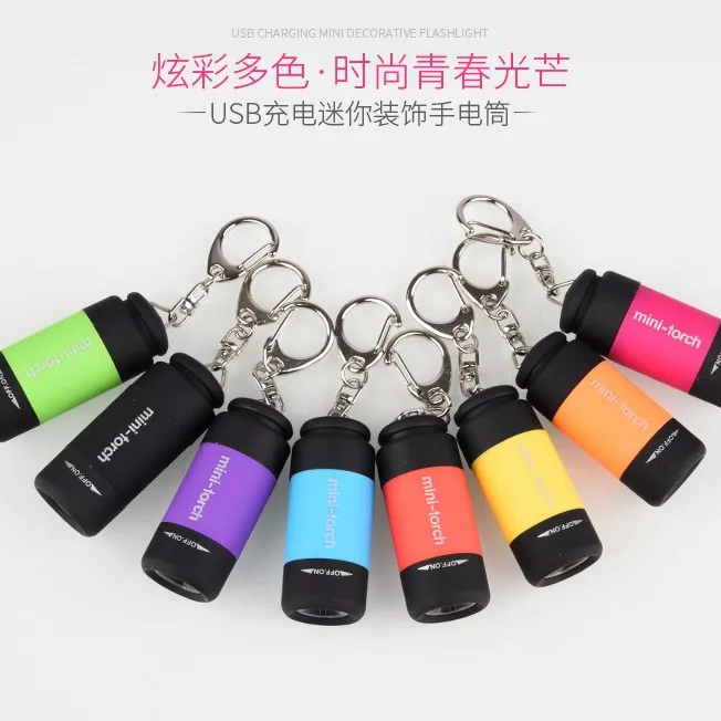 50pcs Mini Flashlight Usb Rechargeable Pocket Keychain Small Flashlight Led Strong Light Waterproof Travel Portable Home