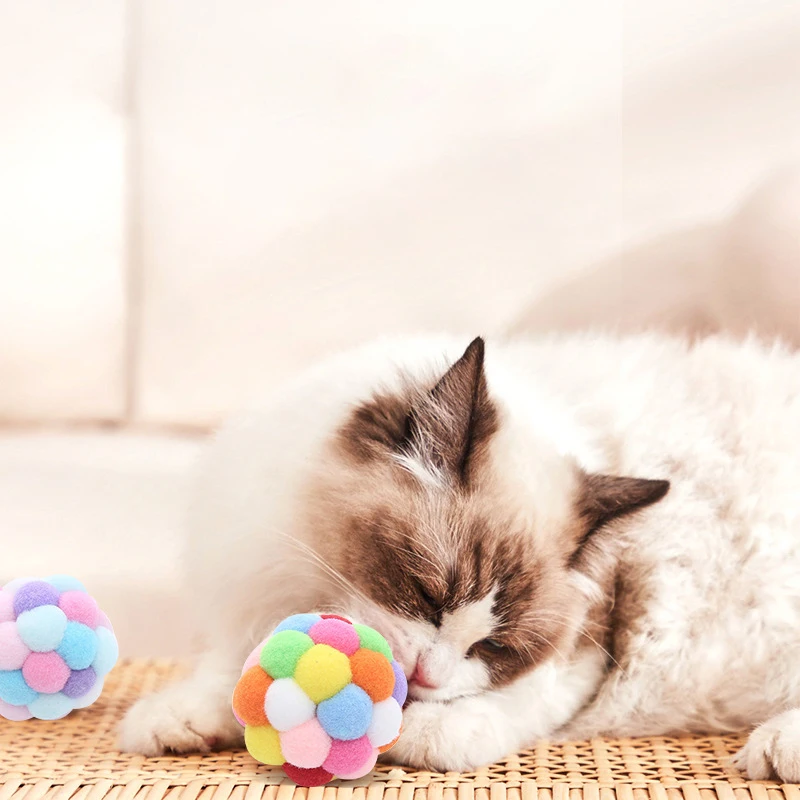 

Cat Toys Cat Plush Ball Toy Pet Elastic Bell Ball Self Hi Ball Playing Cat Colorful Woolen Ball Cat Toys Interactive Cat Toys