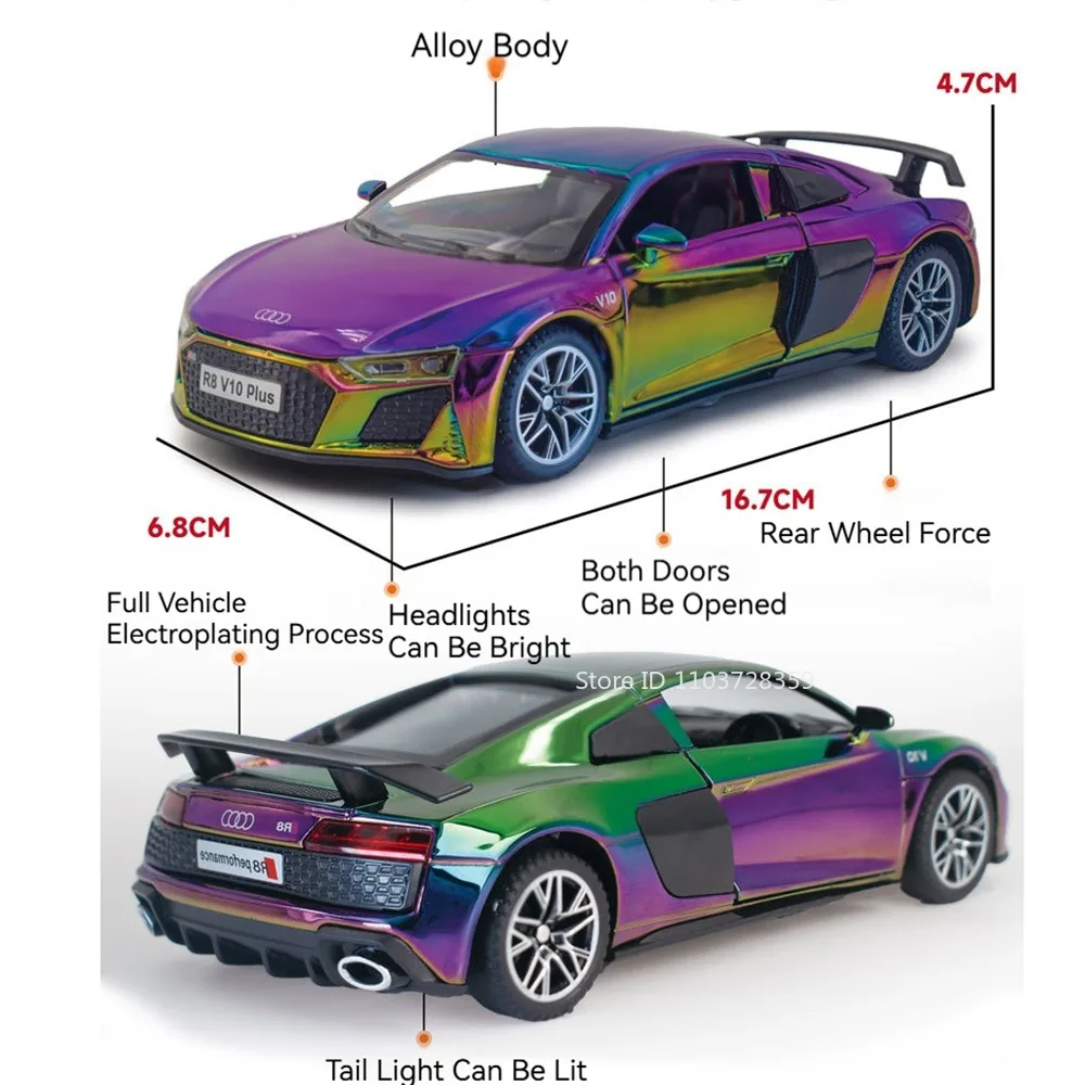 1:32 R8 V10 Plus 300SL Modell Spielzeugautos Legierung Diecast Türen Geöffnet Zurückziehen Sound Licht Galvanik Fahrzeug Modell Ornament