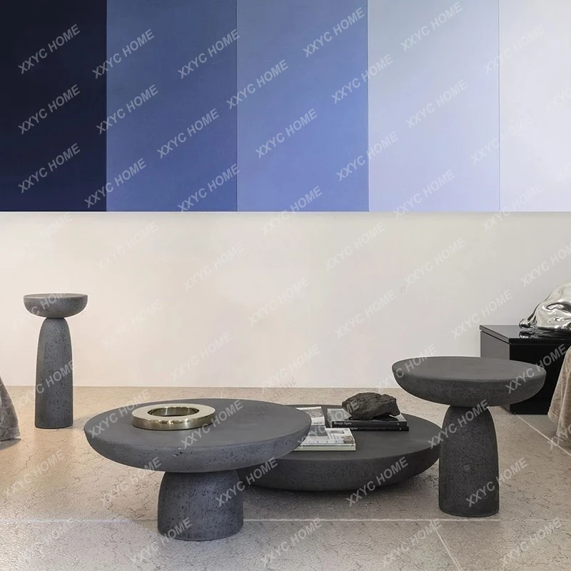 

Lmushroom style side table wabi sabi travertine round coffee table combination living room furniture