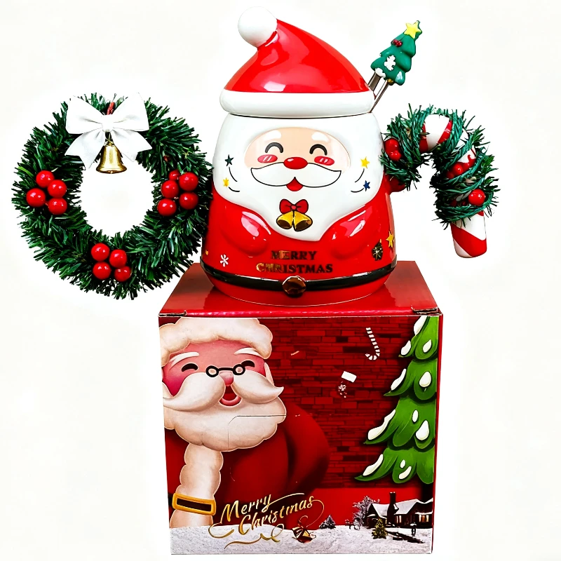 

Теплый рождественский и новогодний подарок! Креативный подарочный набор керамической кружки, рождественская кружка с ложкой, дизайн рождественской елки, кружка высокого качества!