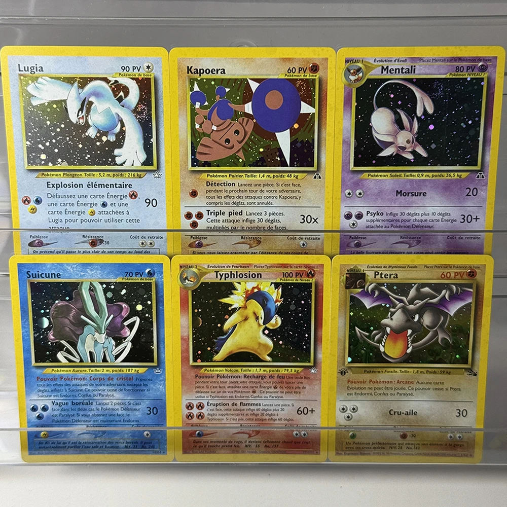 PKM French Galaxy PTCG Foil Proxy Old Game Card Entei German Hitmontop Lugia Espeon Aerodactyl Suicune Typhlosion CollectibleToy