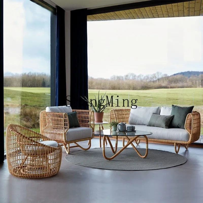 

CL outdoor sofa woven rattan chair coffee table combination simple leisure rattan folk balcony furniture villa indoor chair