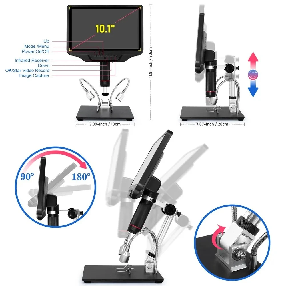 【HOT】Andonstar AD409 4MP Wifi Microscope Digital Microscope with 10.1" LCD Screen for PCB Solder SMD Repair
