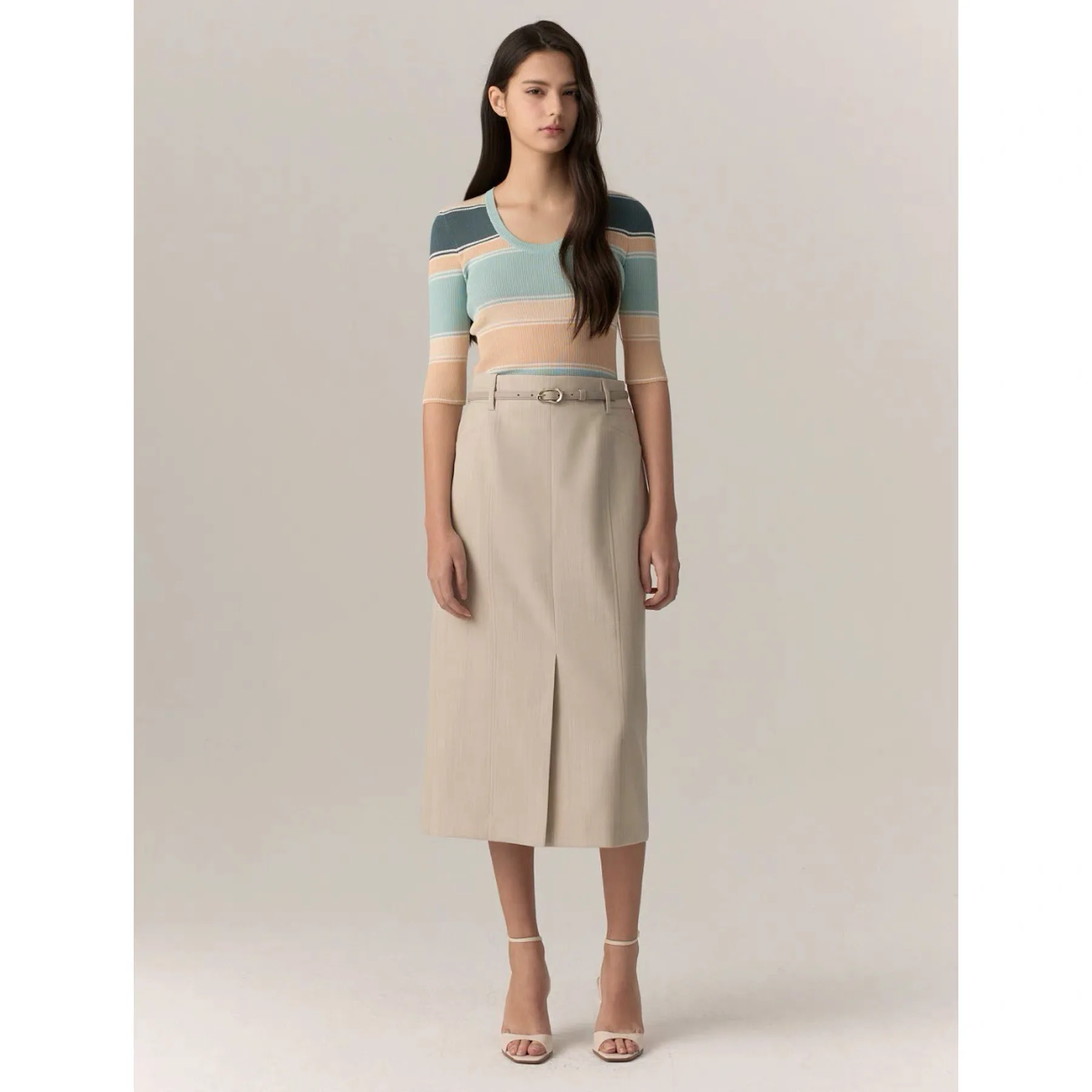 

Свитер NingYao MIC26 Spring Classic: универсальный, с круглым вырезом, в полоску, с цветовыми блоками, высокоэластичный, с коротким рукавом, трикотажный, для защиты от старения.