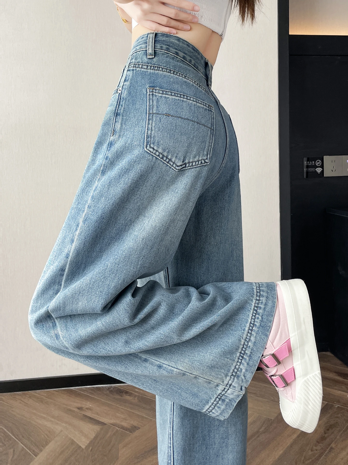 

Retro American Denim Jeans Women's Summer Thin Small Size Versatile High Waist Slim Loose Straight Leg Nine Points Wide Leg P...
