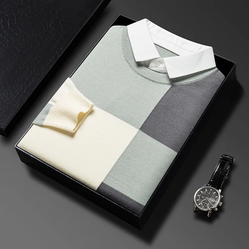Sweater Two-Piece Shirt Collar Men Casual Long-Sleeve T-Shirt Autumn Winter