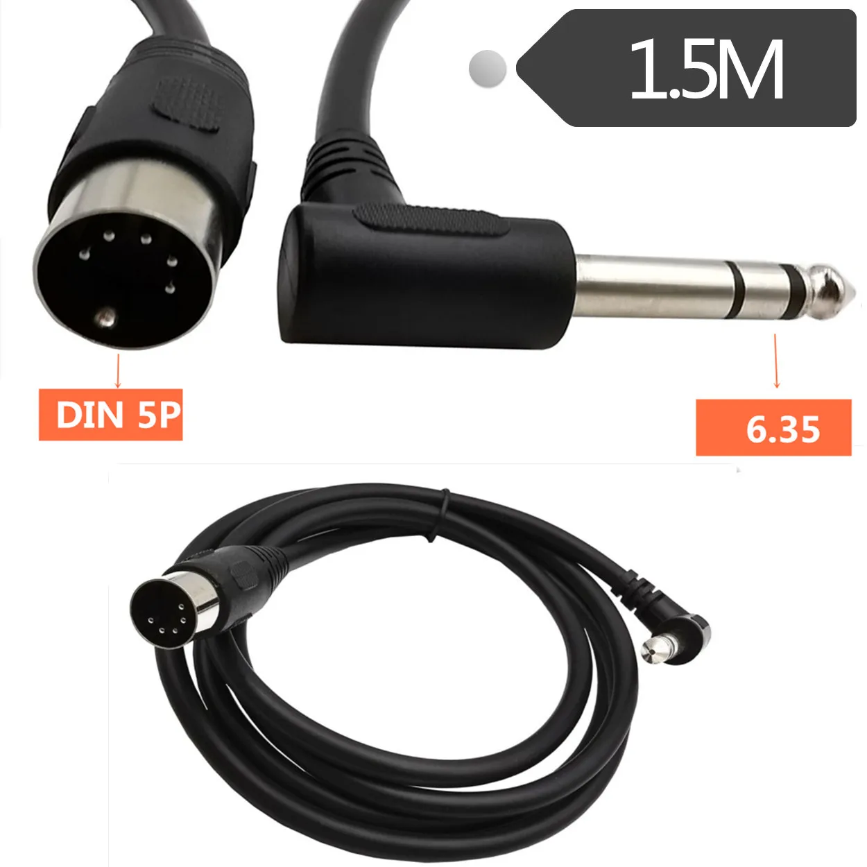 MIDI Din 5Pin Male to Monoprice 6.35mm (1/4 Inch) Male TRS Stereo Audio Cable 1.5m