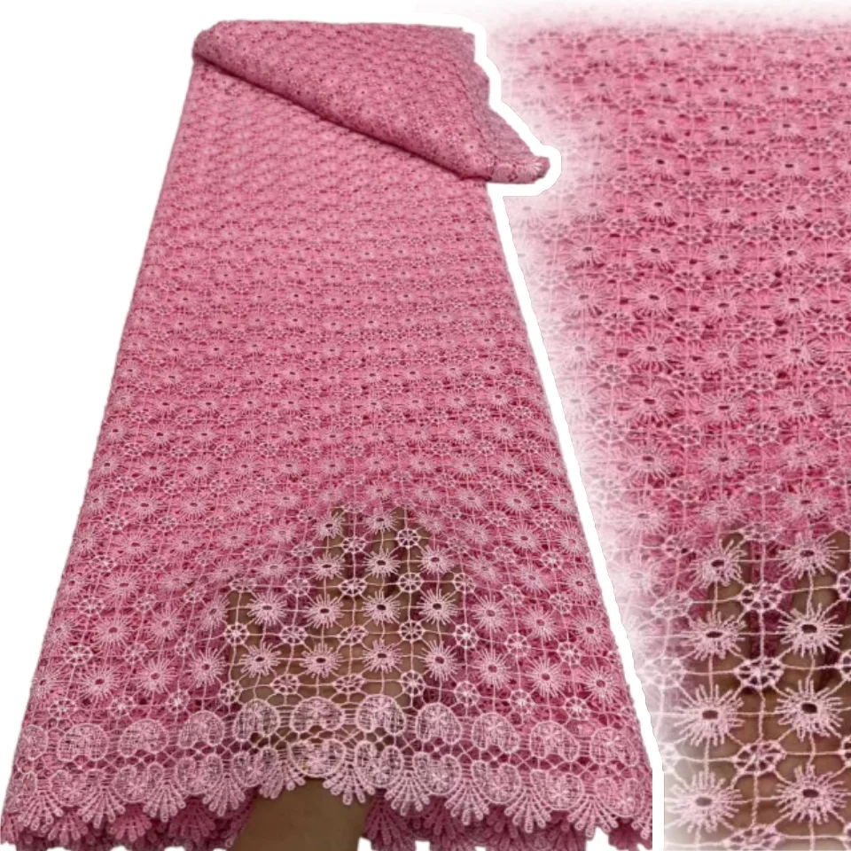 

Африканская молочная шелковая ткань с водорастворимым кружевом 2025 Высококачественная молочная шелковая нигерийская сетчатая кружевная ткань для свадебного платья CC1562