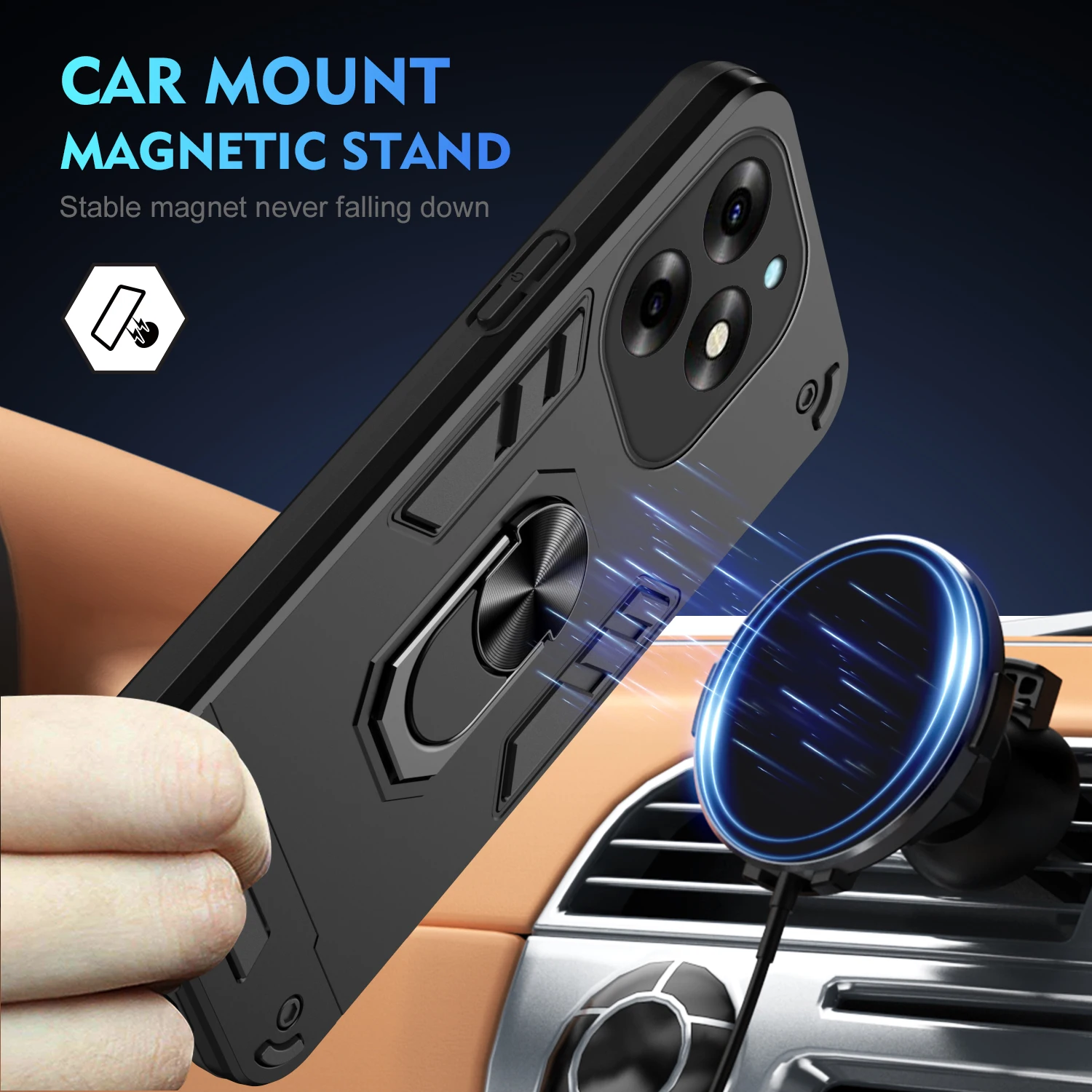 Armor Case for itel S23+ Plus Car Magnetic Finger Ring Holder Luxury Hard Shockproof Phone Cover itelS23+Plus S665L S681LN Coque