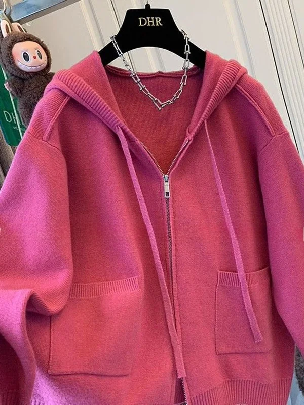 

Женский осенний свободный свитер большого размера с капюшоном, двойной молнией, облегающий, модный, из комфортного полиэстера