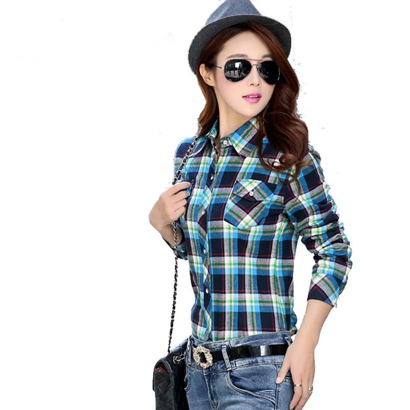 Thick velvet Blusas winter cotton long-sleeved women\'s plaid shirt flannel blouses feminina chemise femme camisas femenina tops