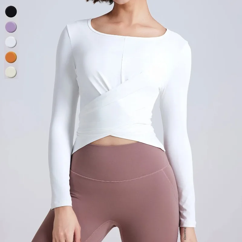 

Women Long Sleeve Yoga Shirt Solid Color Slim Fit Gym Crop Top Breathable Quick Dry Running Sportswear Female Workout Clothes