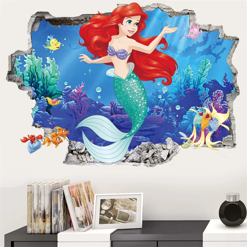 Cartoon The Little Mermaid Baby Home Decals Wall Stickers For Kids Room Baby Bedroom Wall Art Nursery Amusement Park PVC Poster