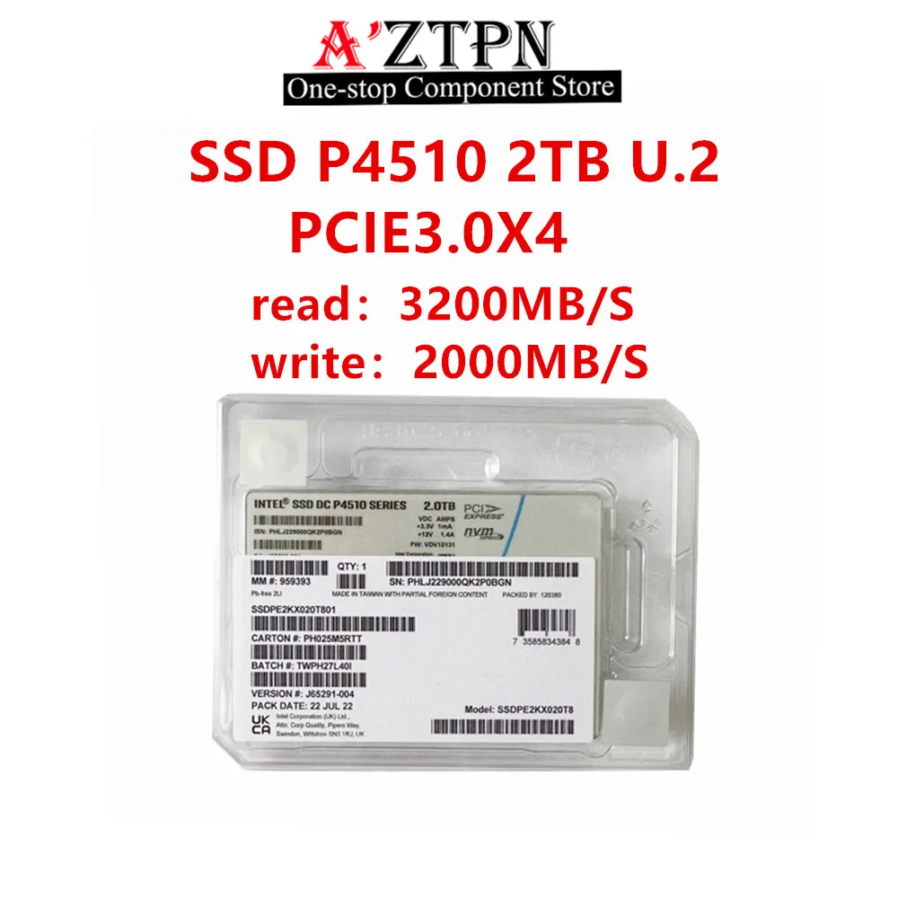 New Original SSD For INTEL P4510 1TB 2TB 4TB 8TB U.2 NVMe 2.5in Write Dense Server Enterprise SSD Solid State Drive SSDPE2KX0