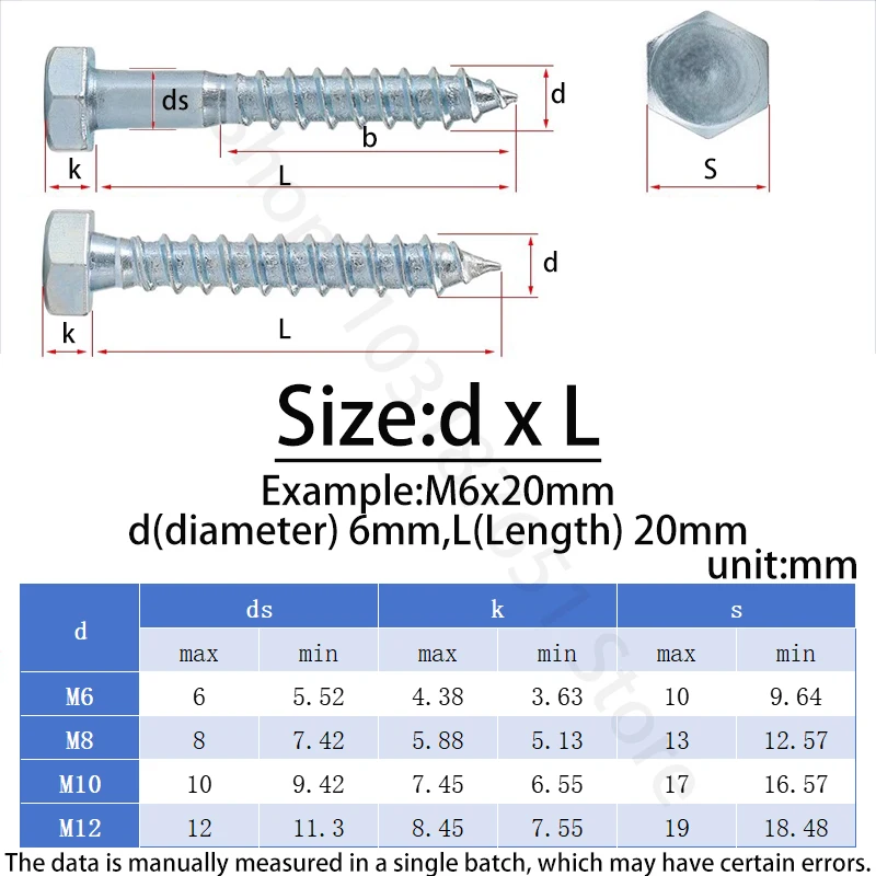 DIN571 M6 M8 M10 M12 Hexagon Head Self-tapping Wood Screws Carbon Steel Galvanized Hex Lag Screws Bolt for TV Mounts Repair