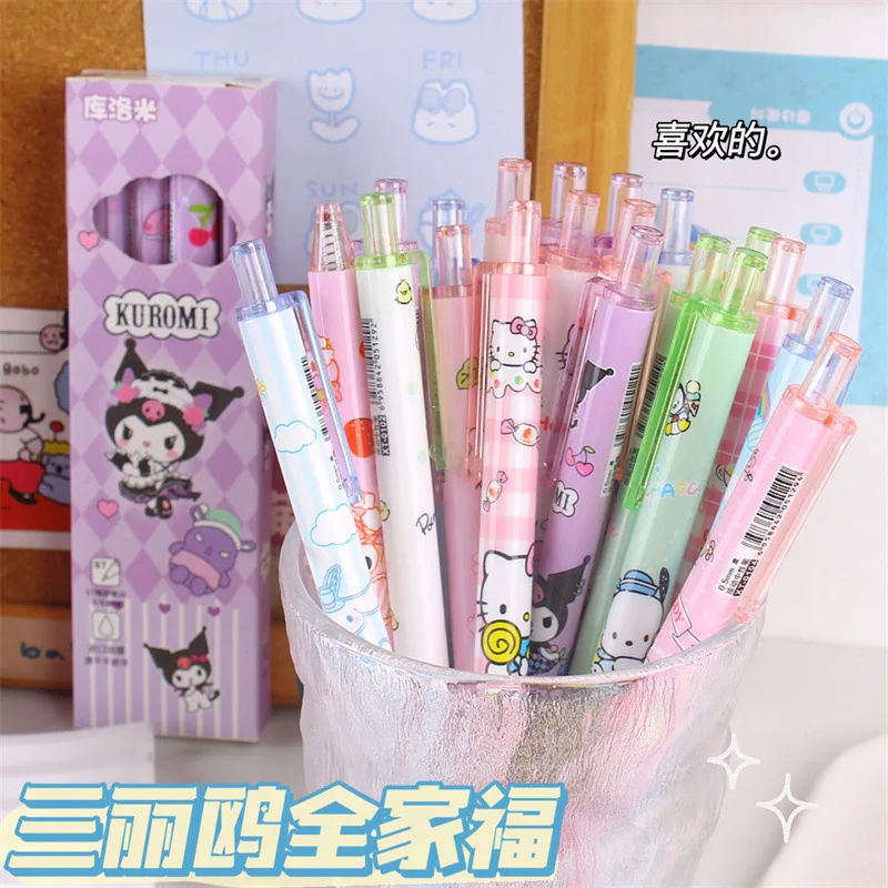 Sanrio Hello Kitty 4 Stuks Doos-Verpakt Gel Pen Kawaii Cartoon Cinnamoroll Druk Op De Pen Schattige Goed Uitziende Sneldrogende Pen Geschenken