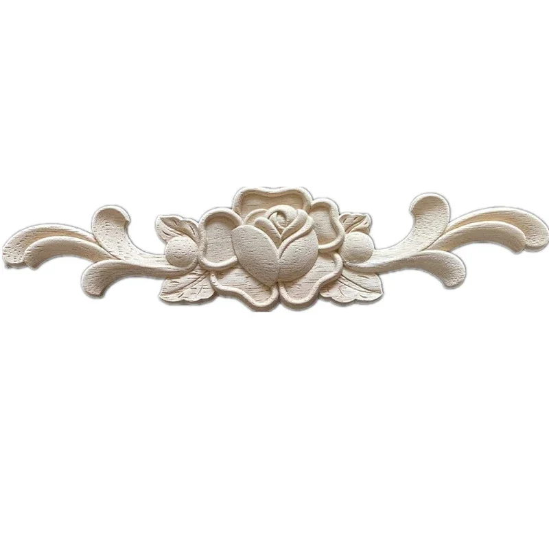 28cm European Style Wood Long Carved Onlay Applique Background Wall Decoration for Living Room Wood Figurine Decor Corner Decal