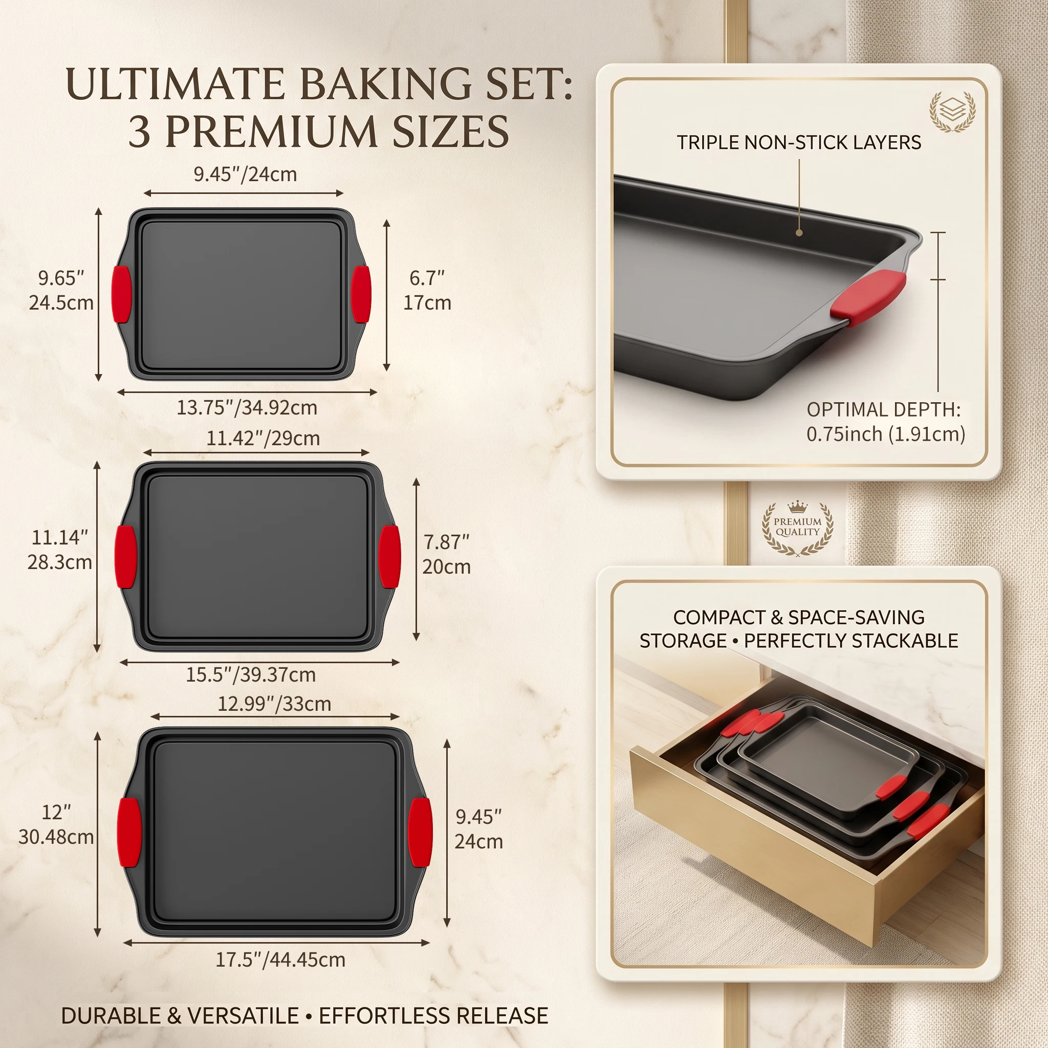 ชุดถาดอบขนมแบบไม่ติดกระทะ 3 ชิ - Kitchen Baking Tray Set บทวิจารณ์และราคา