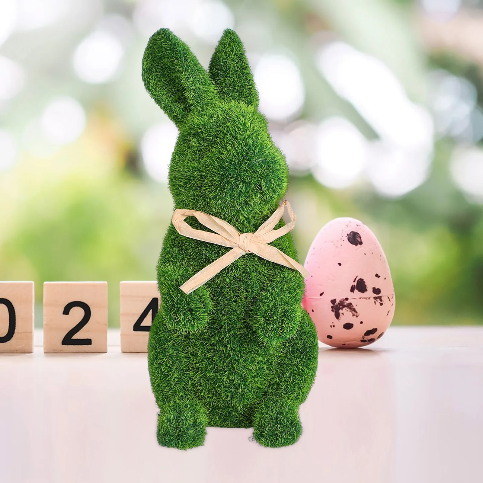 

Bunny Garden Figurine Artificial Green Moss Rabbit Sculpture Easter Decoration Statue Centerpiece for Home Decorations
