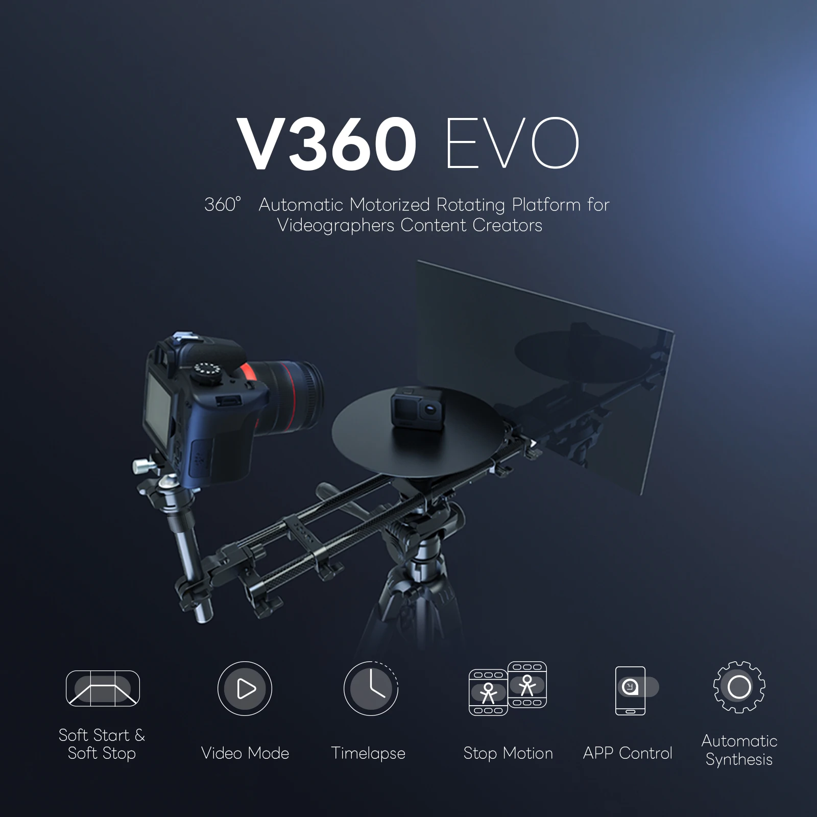 V360EVO 360° Automatic Motorized Rotating Platform for Videographers Content Creators