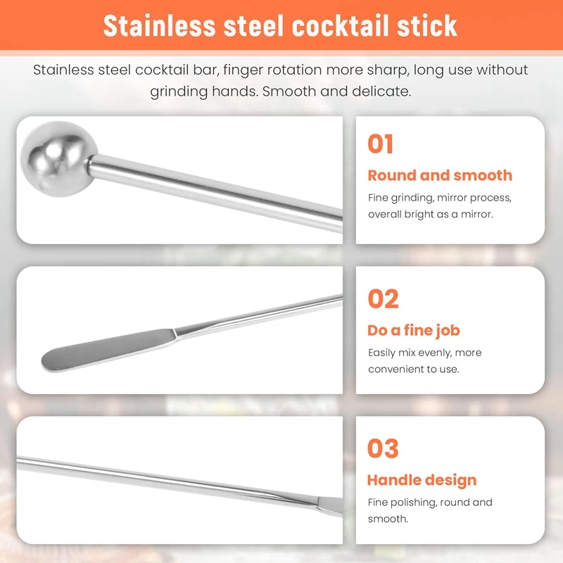 10Pcs Swizzle Sticks Metal - Stainless Steel Mixing Cocktail Coffee Stirrers For Wine Juice 7.5 Inch, 10Pieces Pack